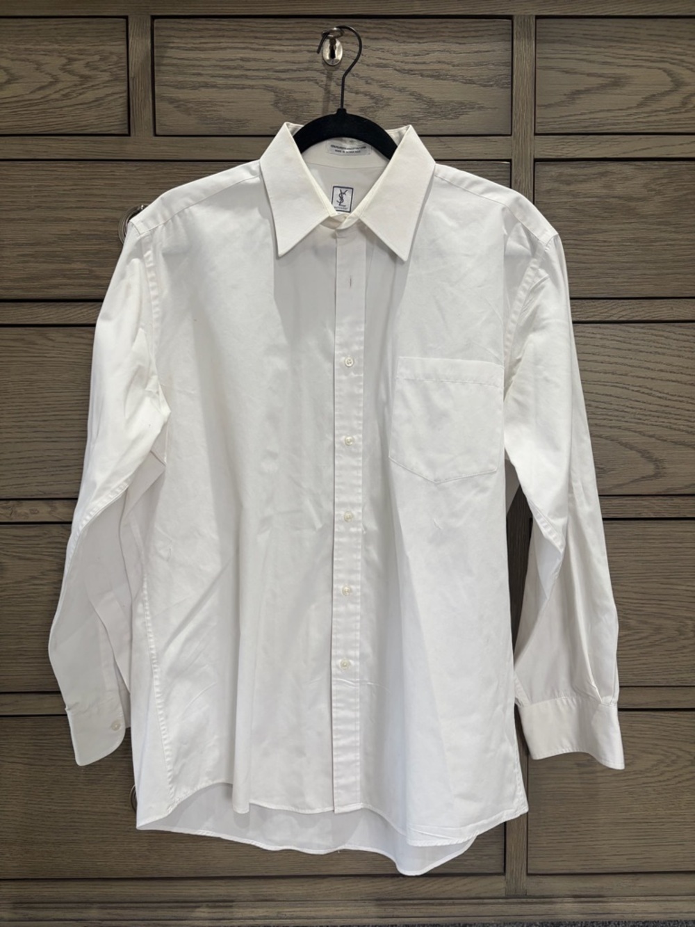 YSL Designer Men's Classic White Button-Down Shirt, 16.5, 32-33, No Iron